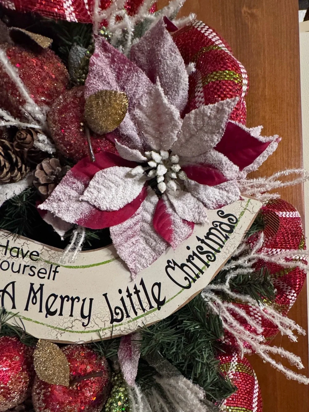 New OOAK Red and White Christmas Holiday Swag Wall Decor